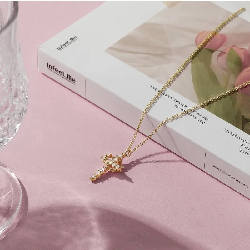 DIVINE GLOW™ Cross & Crown Necklace – 18K Gold Plated ✝️👑