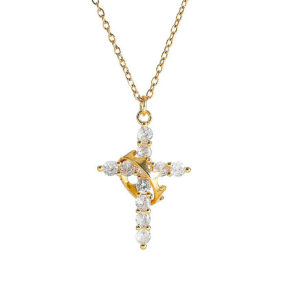 DIVINE GLOW™ Cross & Crown Necklace – 18K Gold Plated ✝️👑